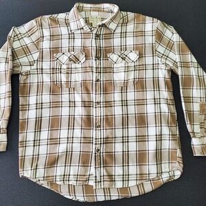 Cabela's Men's Large  Brown Khaki Heavy Plaid Button-Up Shirt